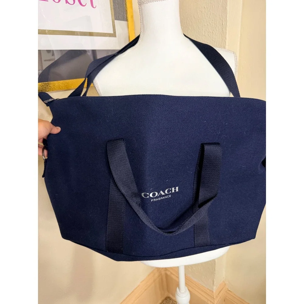Coach Fragrance Navy Blue Canvas Tote Bag Travel Duffel Gym Bag with Strap